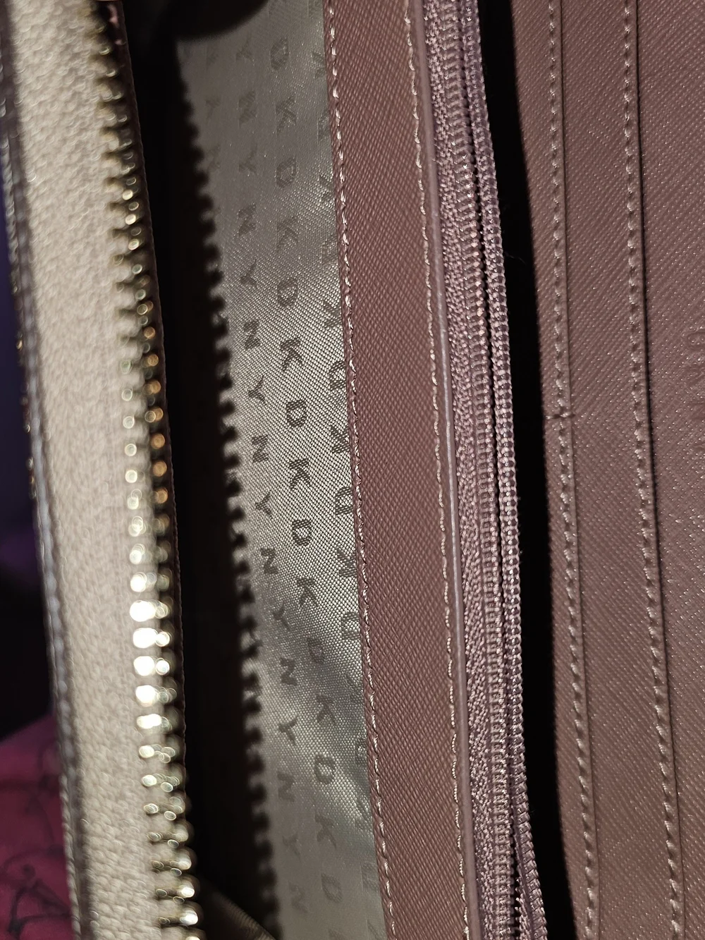 Dkny Beige & Brown Logo Zip-Around Wallet